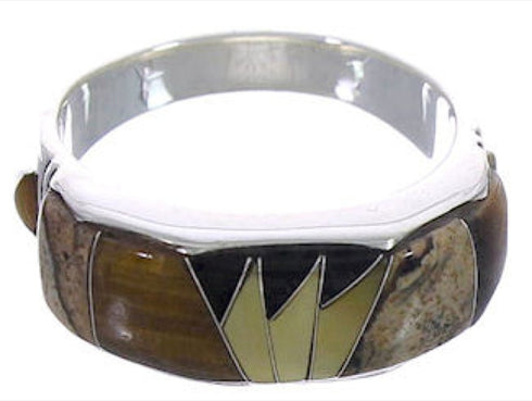 Southwestern Silver Tiger Eye Multicolor Ring Size 7-1/2 AX37175